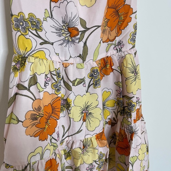 Pink and Orange Ruffled A-line Sundress with Puff Cap Sleeves - Picture 4 of 5